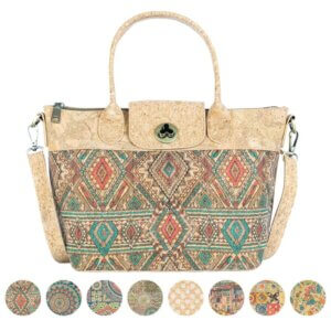 Boho Kork Umhängetasche aus Naturkork – vegane Tasche mit Ethno-Muster