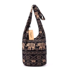 Boho Umhängetasche aus Baumwolle mit Elefant – Nayara Schultertasche