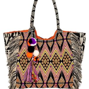 Neela Boho Shopper mit buntem ethnischem Muster und Fransen aus Baumwolle